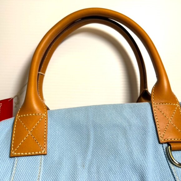 Dooney & Bourke Light baby Blue Canvas Bag with Leather Handles and Red Interior - Picture 3 of 9